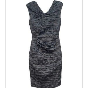Calvin Klein gray ruched v neck mid length cocktail dress